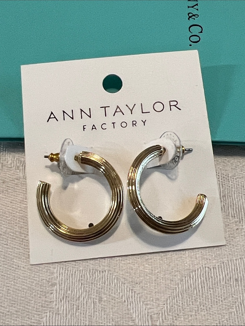 Ann Taylor Factory Gold Ribbed Open Hoop Earrings